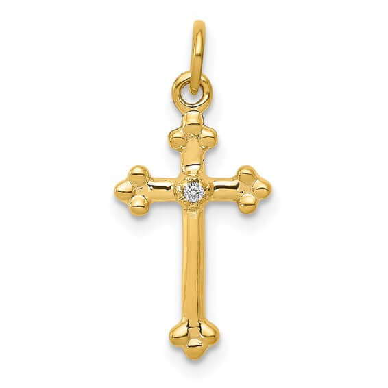 14k Gold Plated Small Diamond Budded Cross Pendant