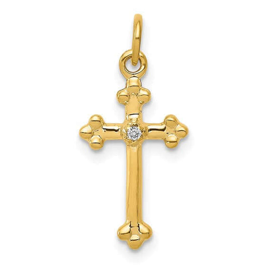 14k Gold Plated Small Diamond Budded Cross Pendant