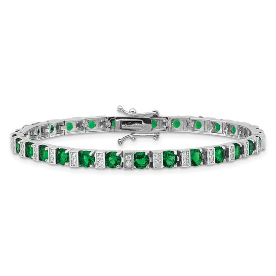 Sterling Silver Polished Emerald Green Glass Bracelet