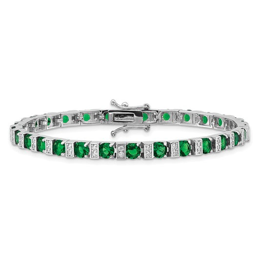 Sterling Silver Polished Emerald Green Glass Bracelet
