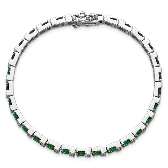 Sterling Silver Polished Emerald Green Glass Bracelet