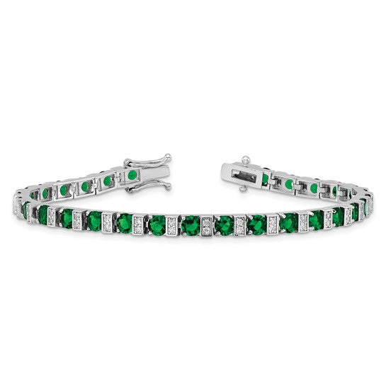 Sterling Silver Polished Emerald Green Glass Bracelet