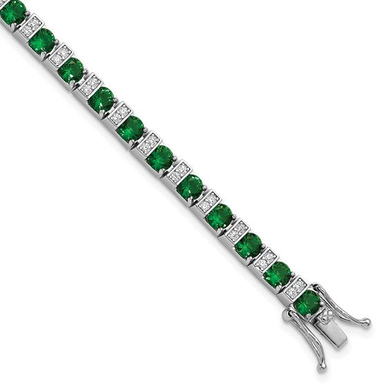 Sterling Silver Polished Emerald Green Glass Bracelet