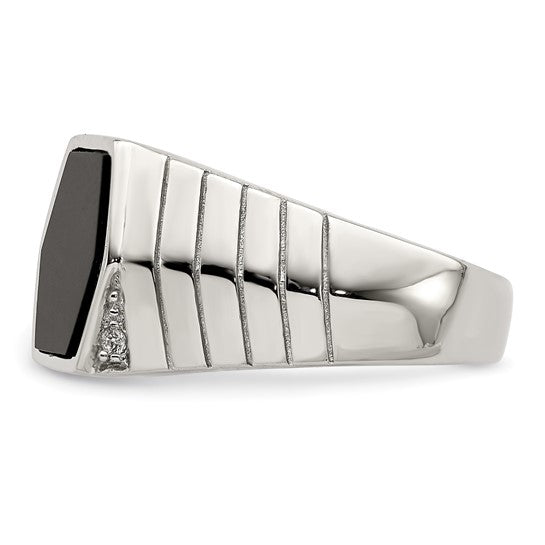 Sterling Silver Men's CZ and Onyx Ring