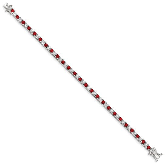 Sterling Silver Ruby Red Glass 7 inch Bracelet