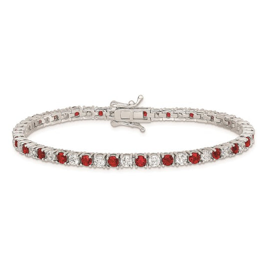 Sterling Silver Ruby Red Glass 7 inch Bracelet