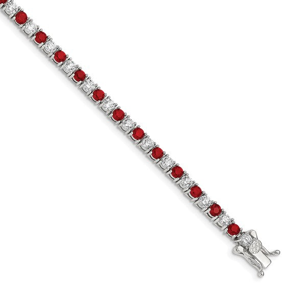 Sterling Silver Ruby Red Glass 7 inch Bracelet