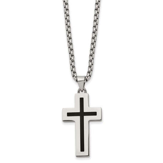 Engravable Silver Polished with Black Enamel Cross Pendant
