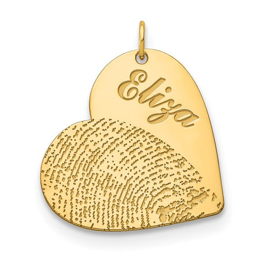 Sterling Silver/Gold-plated Name and Fingerprint Heart Charm