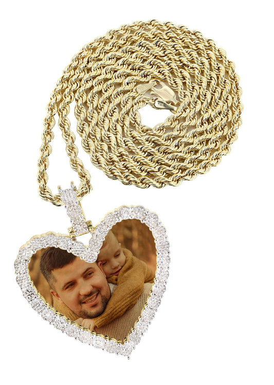 10K Yellow Gold Large Diamond Heart Picture Pendant  | Appx. 14 Grams