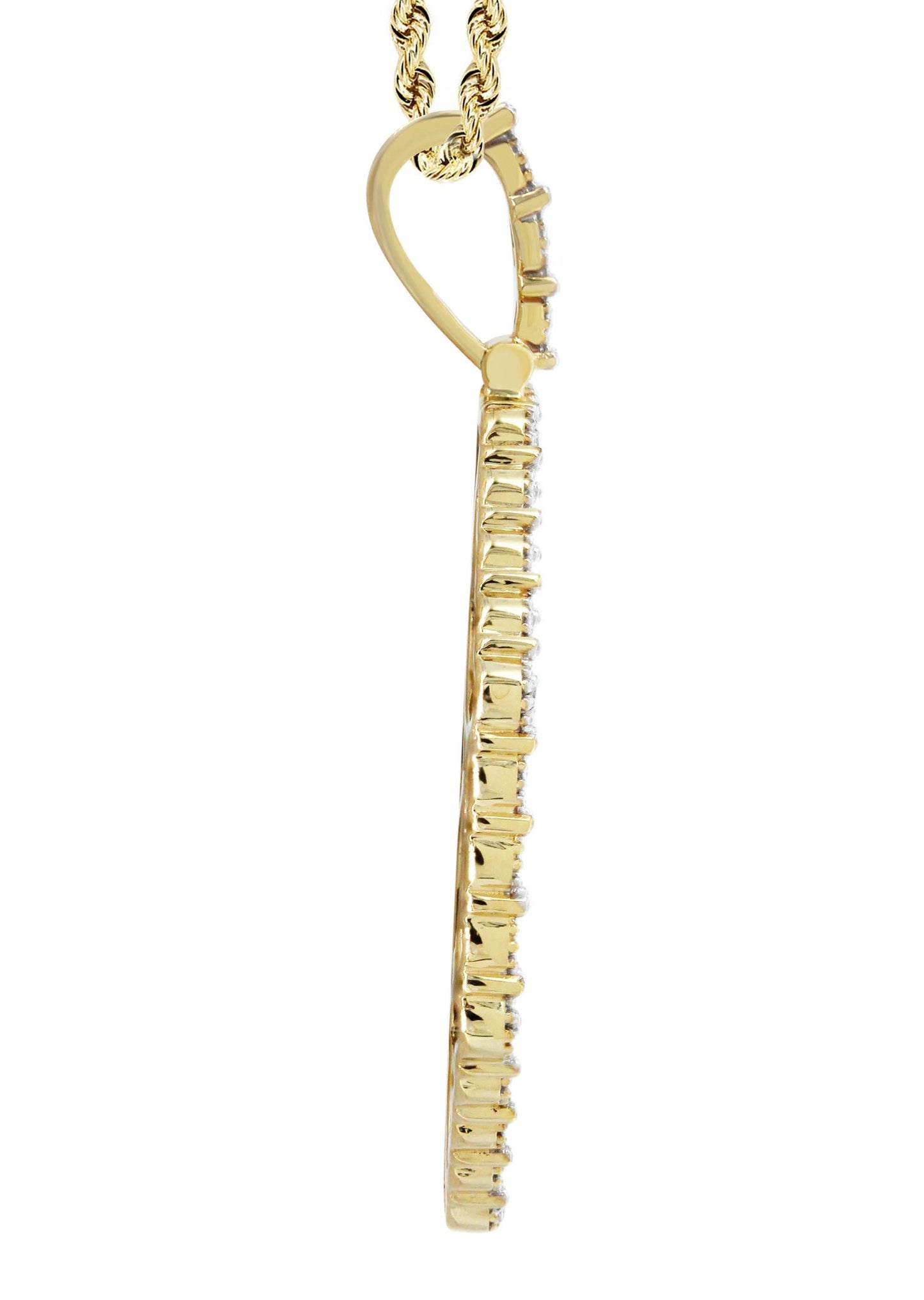 10K Yellow Gold Large Diamond Heart Picture Pendant  | Appx. 14 Grams