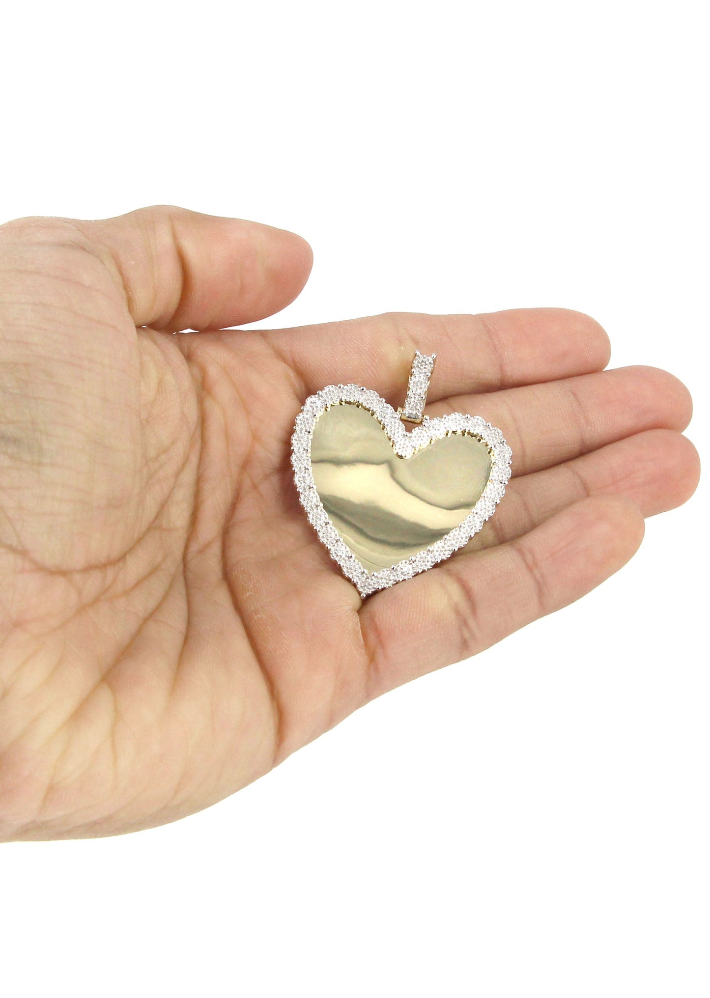 10K Yellow Gold Large Diamond Heart Picture Pendant  | Appx. 14 Grams