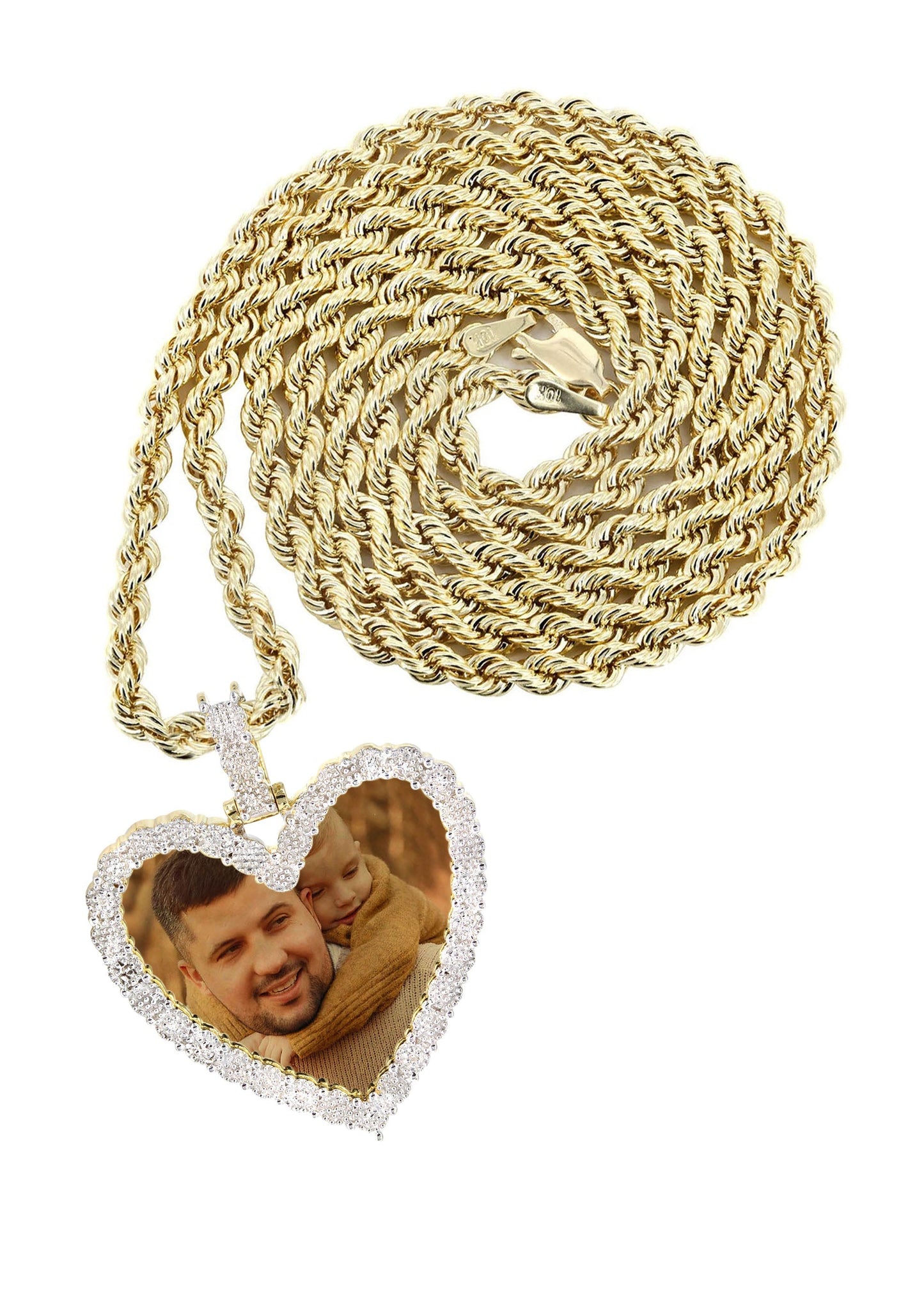 10K Yellow Gold Small Diamond Heart Picture Pendant