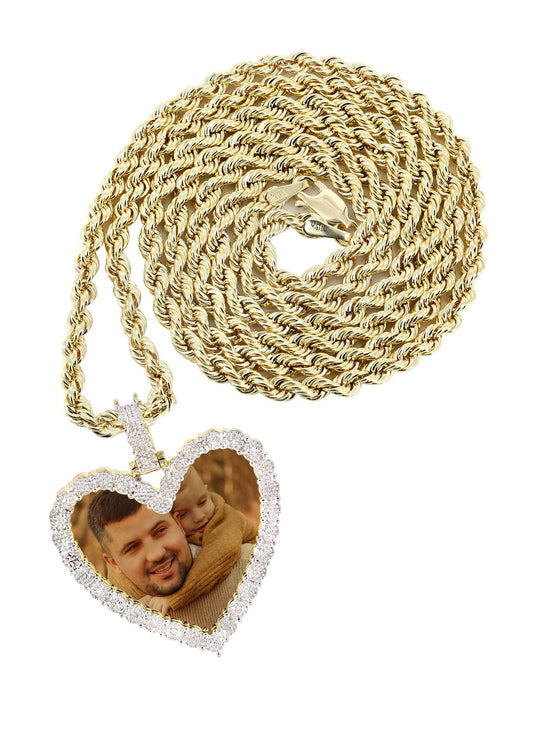 10K Yellow Gold Small Diamond Heart Picture Pendant