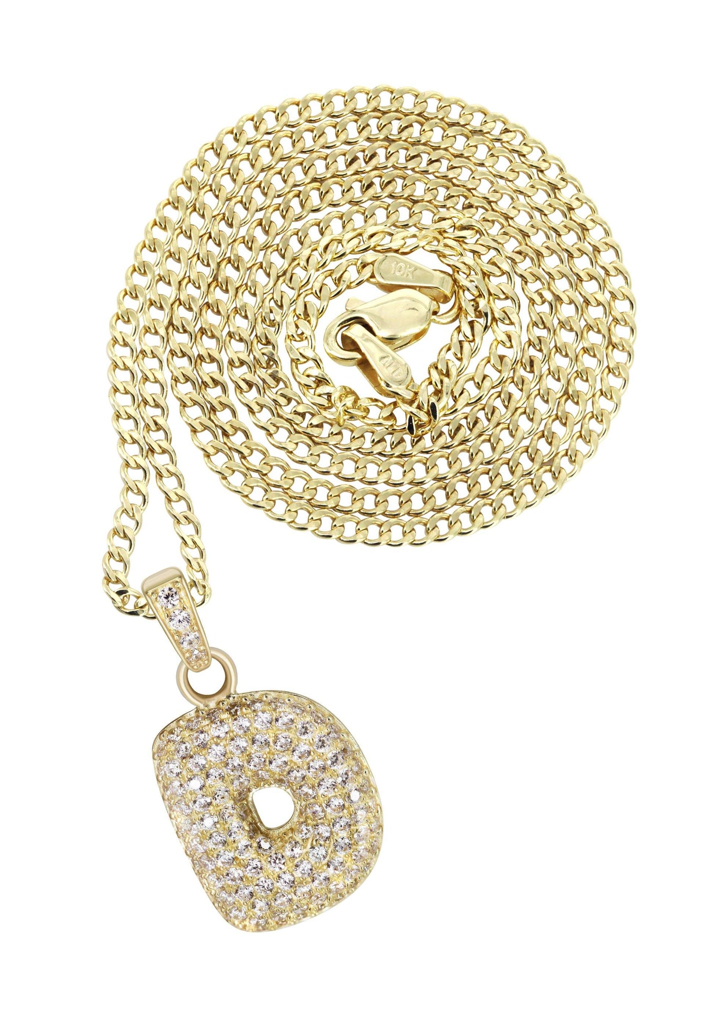 10K Yellow Gold Bubble Letter "D" CZ Pendant