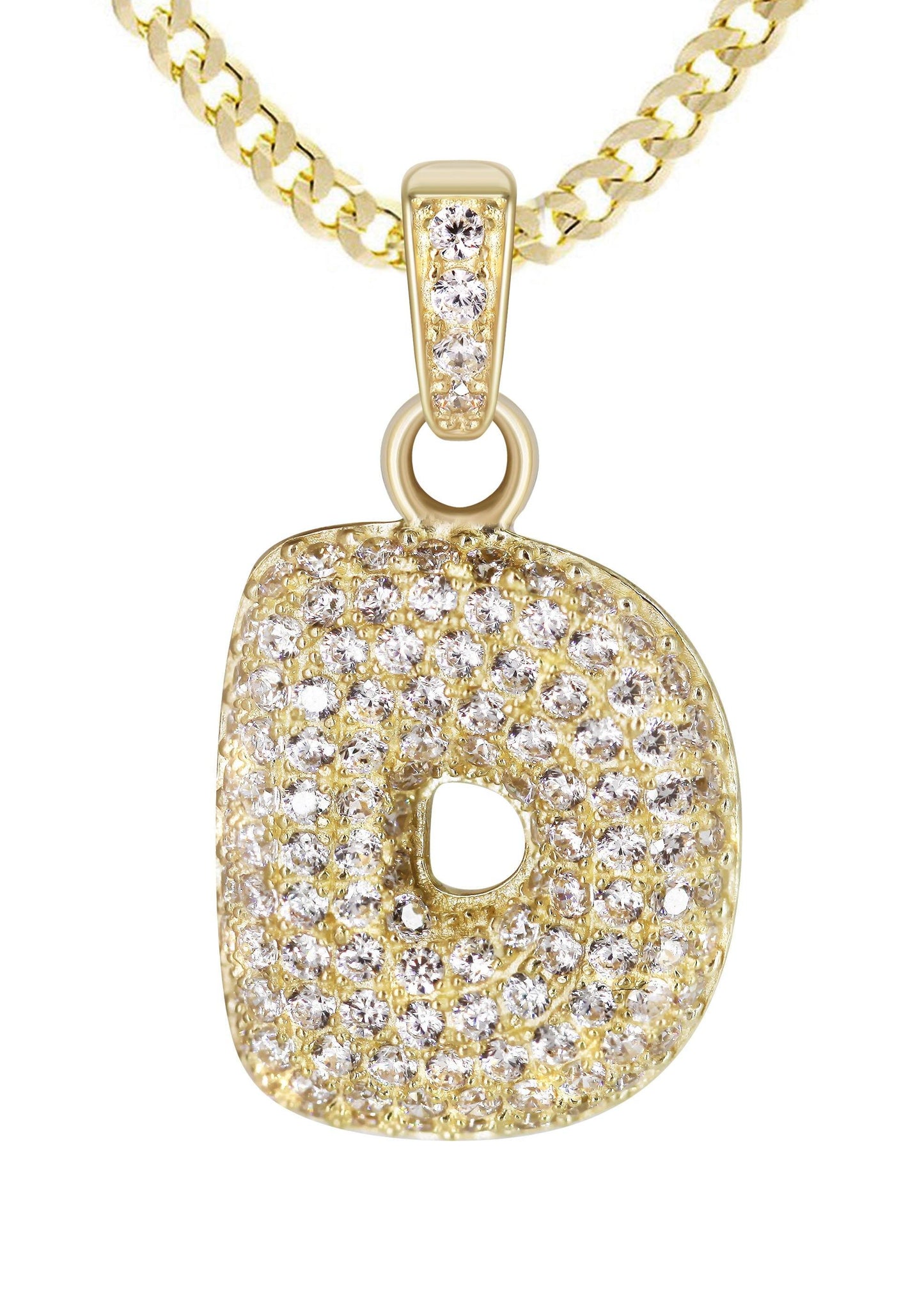 10K Yellow Gold Bubble Letter "D" CZ Pendant