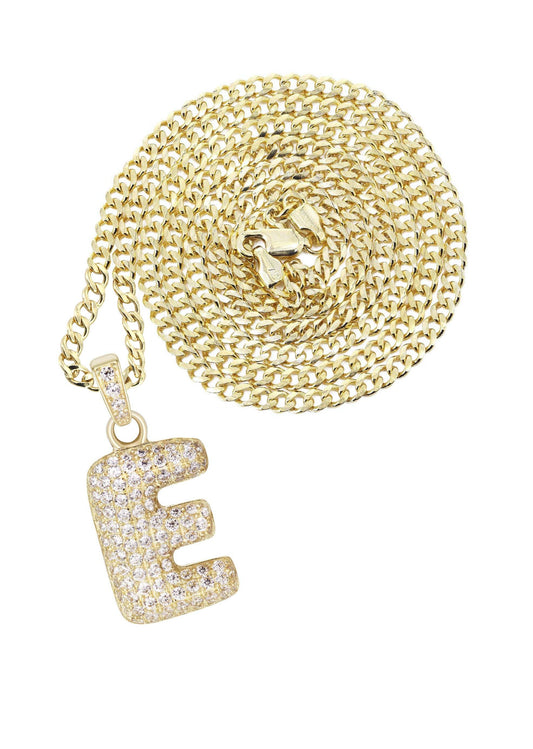 10K Yellow Gold Bubble Letter "E" CZ Pendant