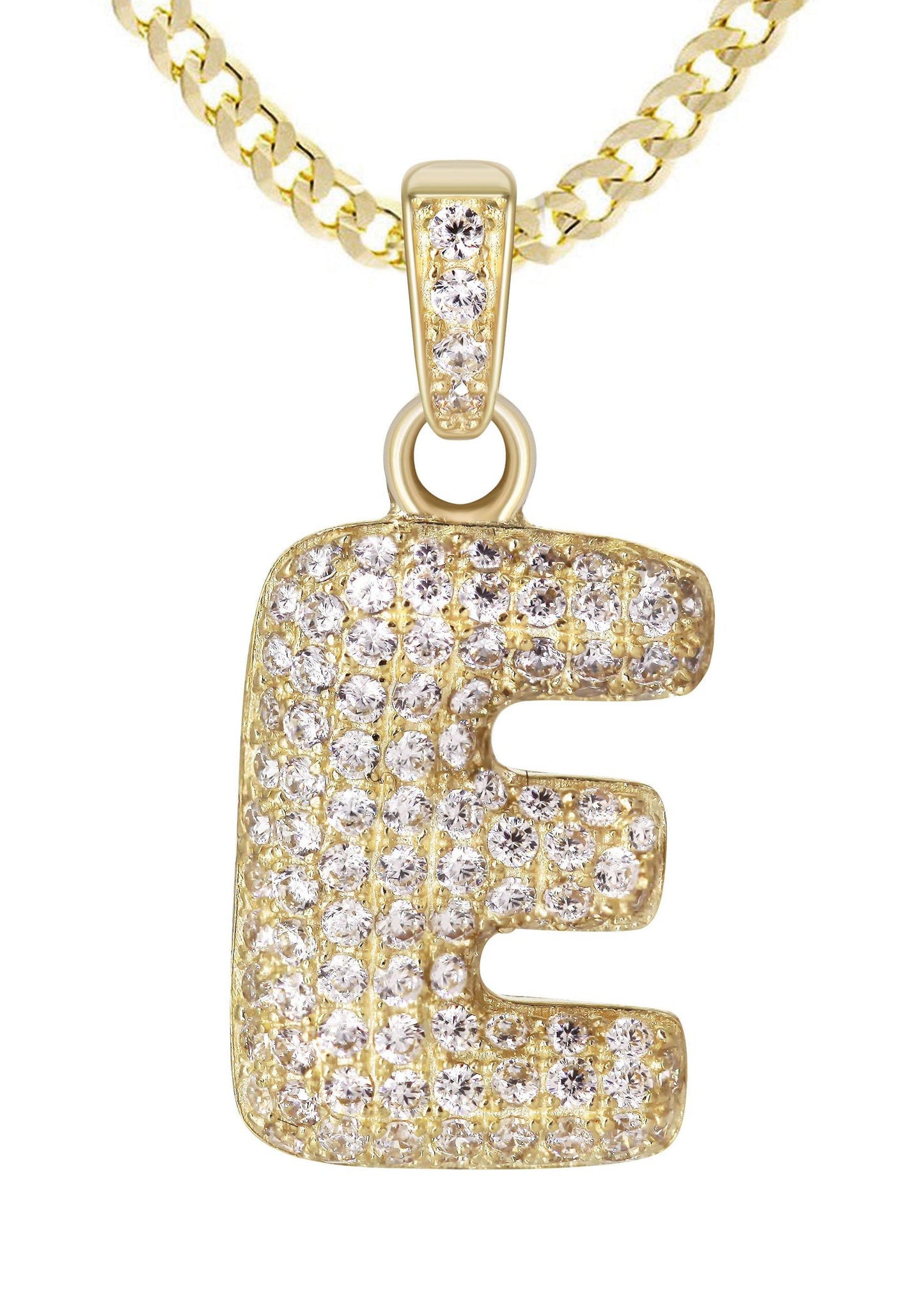 10K Yellow Gold Bubble Letter "E" CZ Pendant