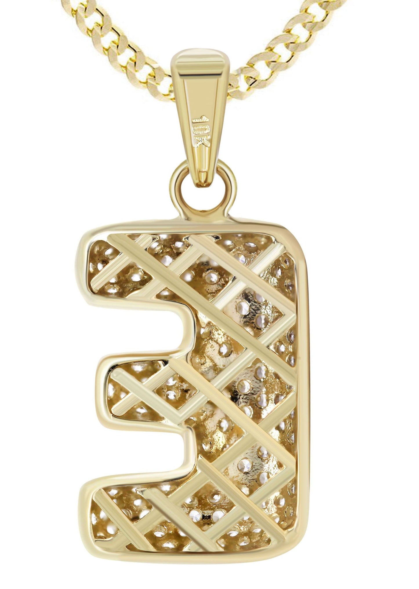 10K Yellow Gold Bubble Letter "E" CZ Pendant