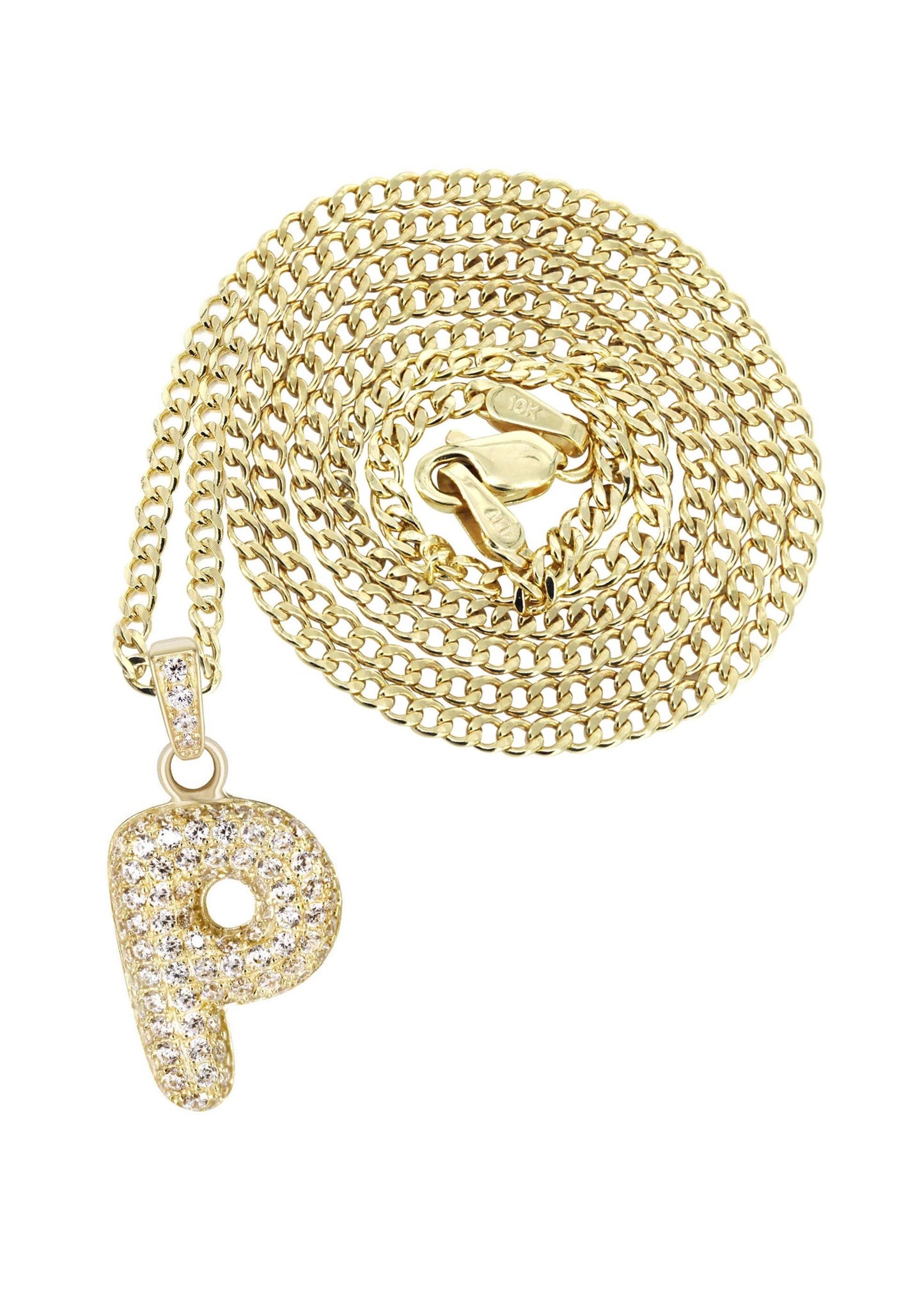 10K Yellow Gold Bubble Letter "P" CZ Pendant | Appx. 1.7 Grams
