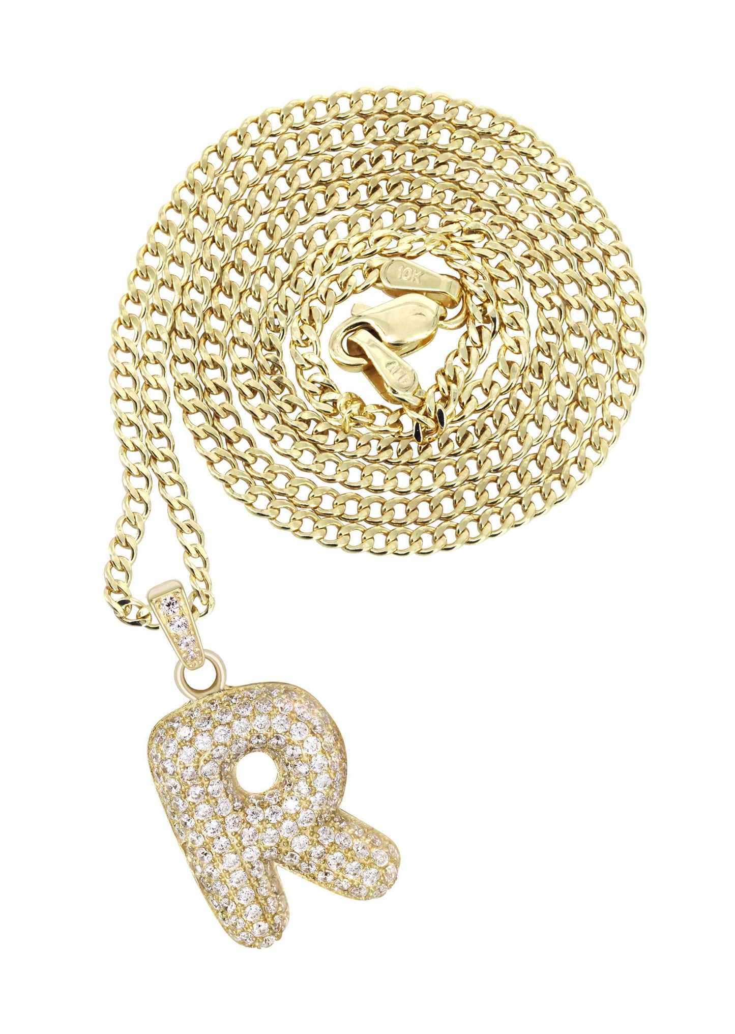 10K Yellow Gold Bubble Letter "R" CZ Pendant | Appx. 2 Grams