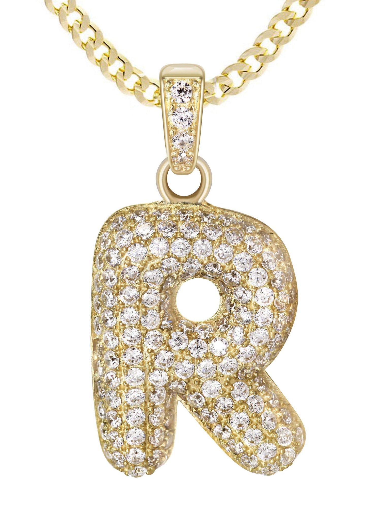 10K Yellow Gold Bubble Letter "R" CZ Pendant | Appx. 2 Grams