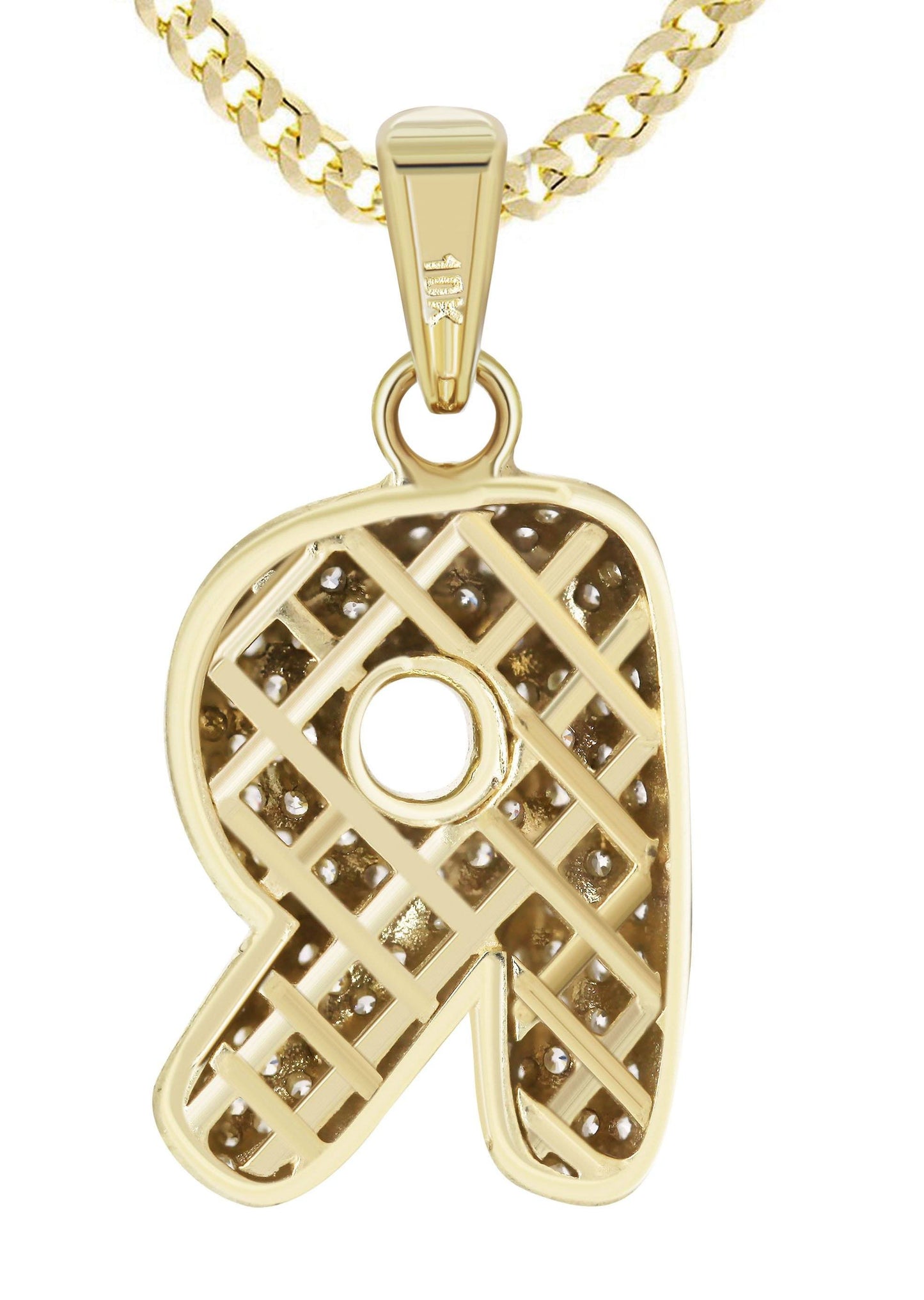 10K Yellow Gold Bubble Letter "R" CZ Pendant | Appx. 2 Grams