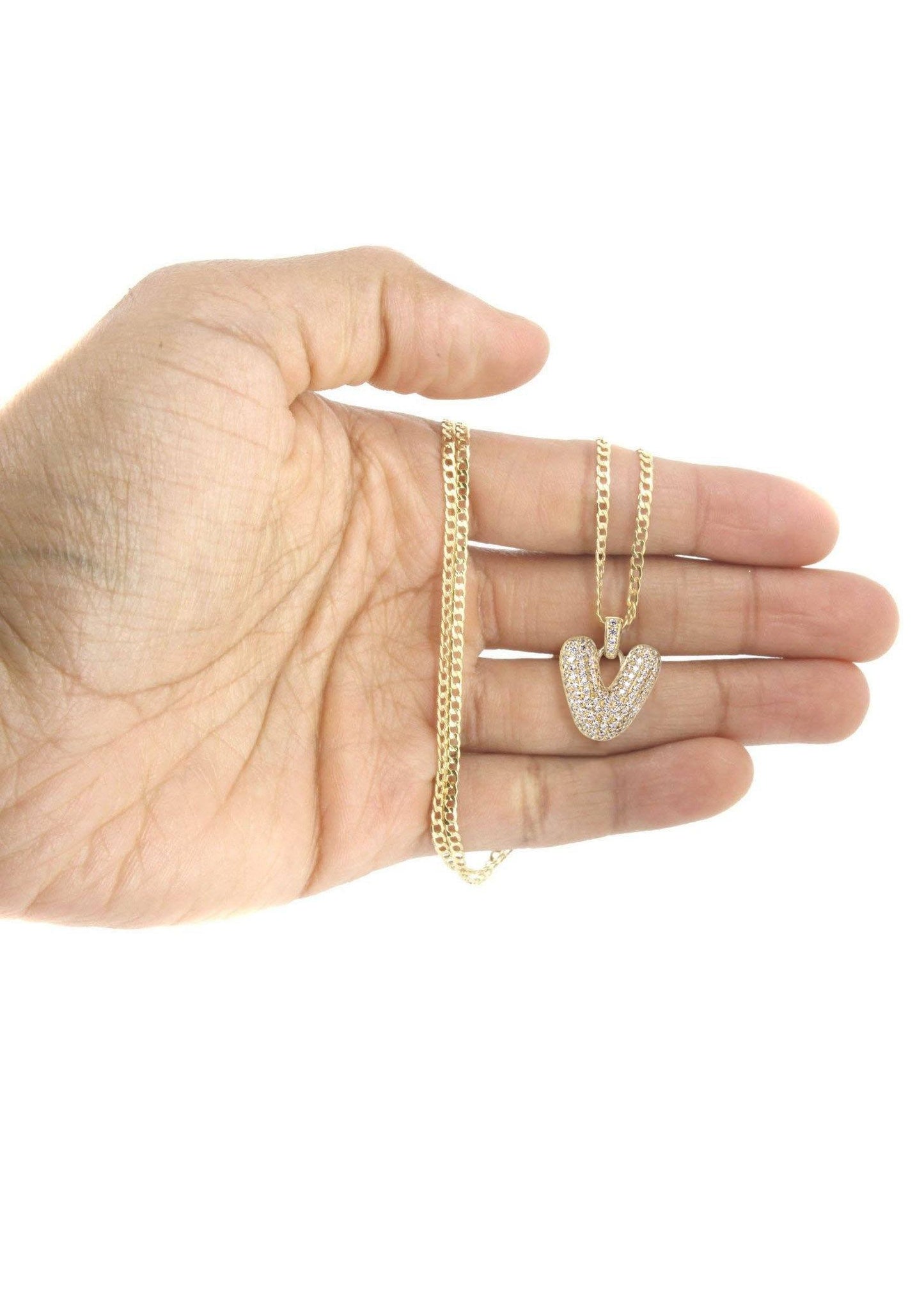 10K Yellow Gold Bubble Letter "V" CZ Pendant | Appx. 2 Grams