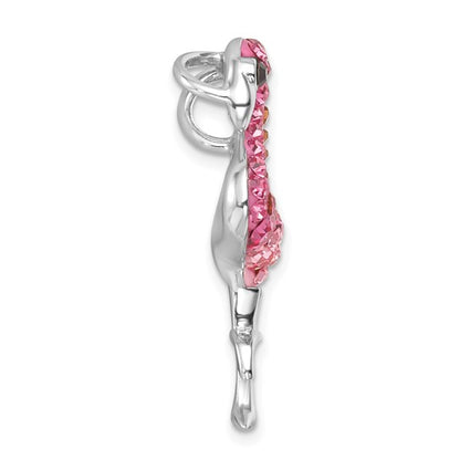 Sterling Silver Polished Pink Crystal Flamingo Pendant