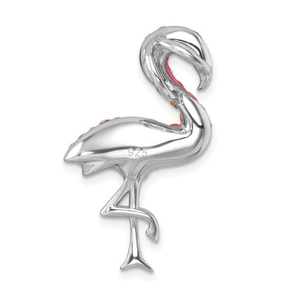 Sterling Silver Polished Pink Crystal Flamingo Pendant