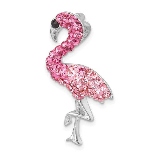 Sterling Silver Polished Pink Crystal Flamingo Pendant