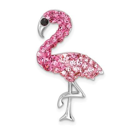 Sterling Silver Polished Pink Crystal Flamingo Pendant