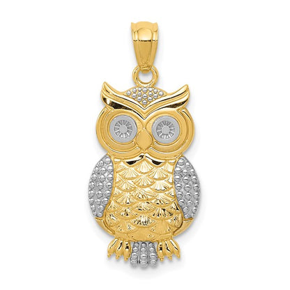 14K Gold and Silver Textured Owl Pendant