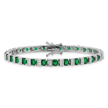 Sterling Silver Polished Emerald Green Glass Bracelet