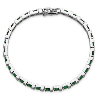 Sterling Silver Polished Emerald Green Glass Bracelet