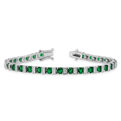 Sterling Silver Polished Emerald Green Glass Bracelet