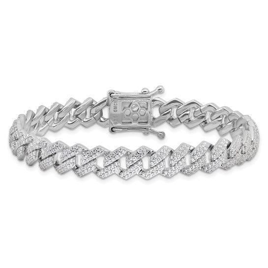 Sterling Silver Micro Pavé CZ Monaco Link Bracelet