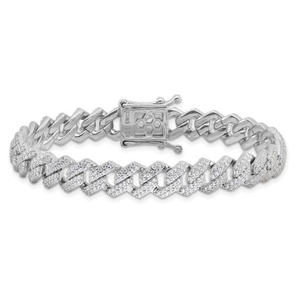 Sterling Silver Micro Pavé CZ Monaco Link Bracelet