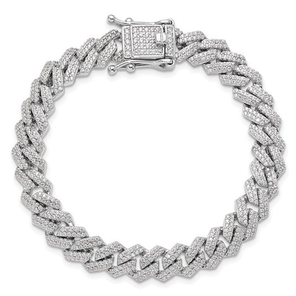 Sterling Silver Micro Pavé CZ Monaco Link Bracelet