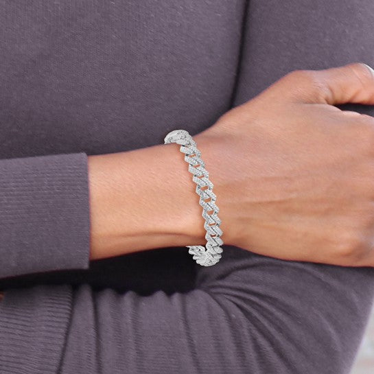 Sterling Silver Micro Pavé CZ Monaco Link Bracelet