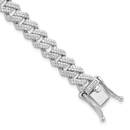 Sterling Silver Micro Pavé CZ Monaco Link Bracelet