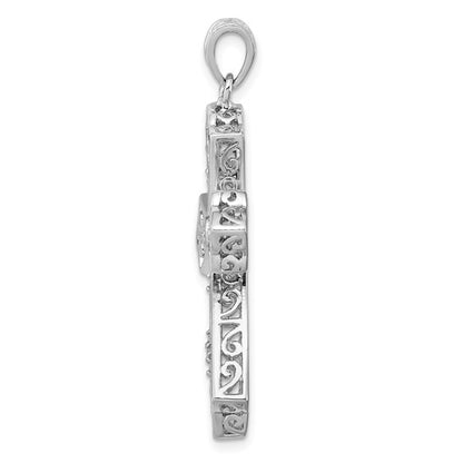 Sterling Silver Rhodium and Diam. Filigree Cross Pendant