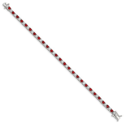 Sterling Silver Ruby Red Glass 7 inch Bracelet
