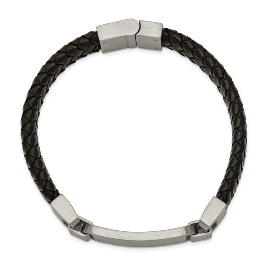 Custom Engraved Stainless Steel Brushed Black Leather Bracelet