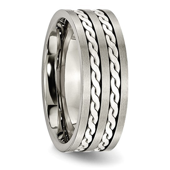 Engravable Sterling Silver Braided Inlay 8mm Band