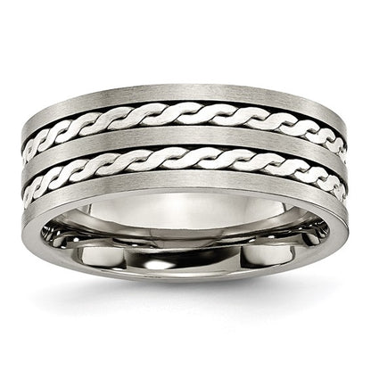 Engravable Sterling Silver Braided Inlay 8mm Band