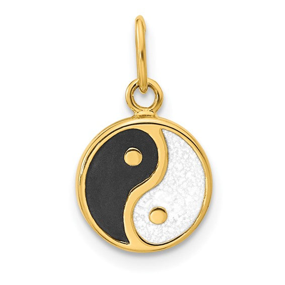 14K Polished Black/White Enamel Yin and Yang Pendant