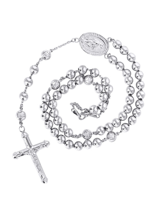14K White Rose Rosary Chain