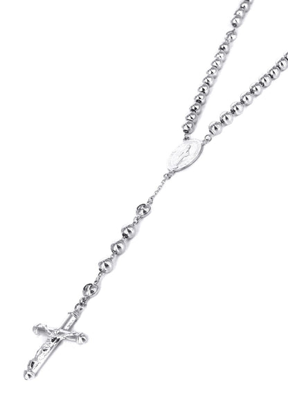 14K White Rose Rosary Chain