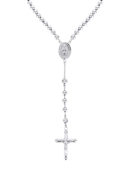 14K White Rose Rosary Chain